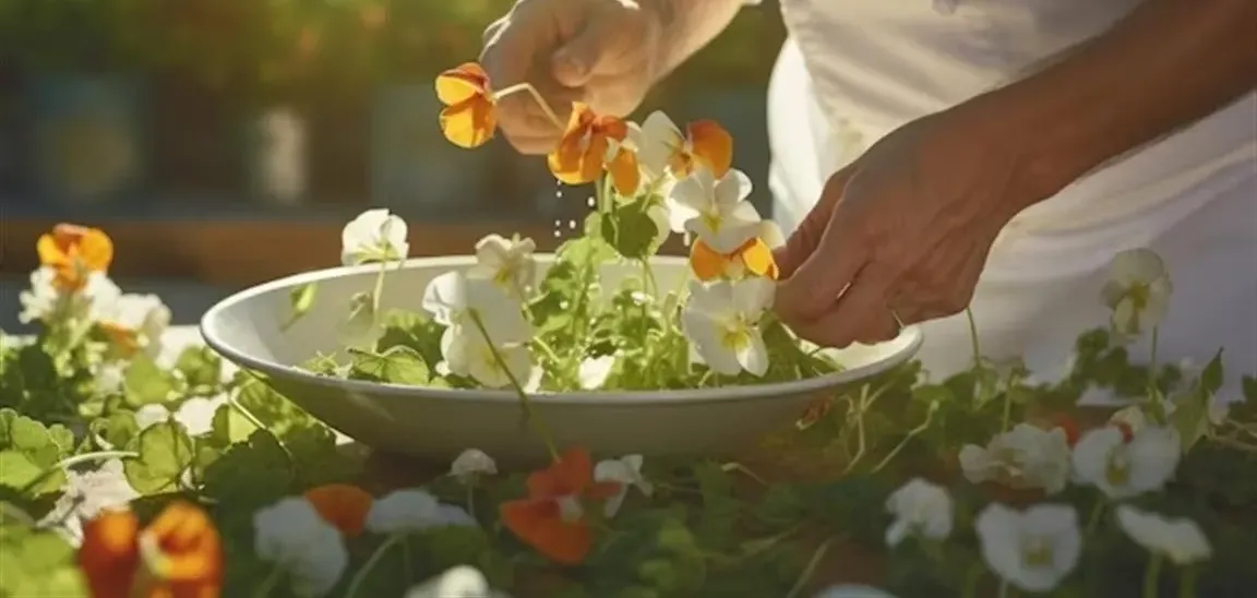 les fleurs dans les plts de grandes cuisines sont fréquentes de nos jours