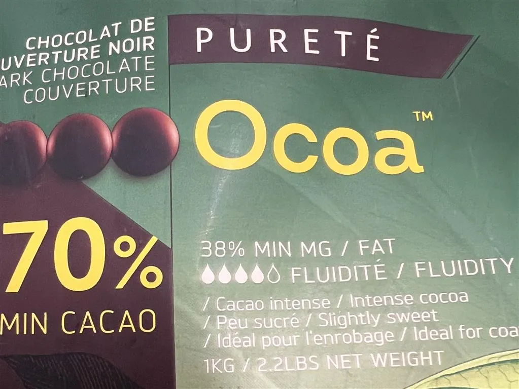 le chocolat de couverture noir Ocoa de chocolat Barry